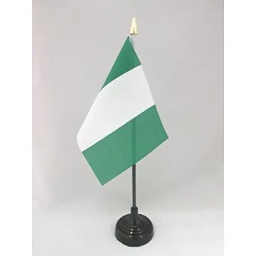DRAPEAU DE TABLE NIGÉRIA 15x10cm - PETIT DRAPEAUX DE BUREAU NIGÉRIAN 10 x 15 cm pointe dorée