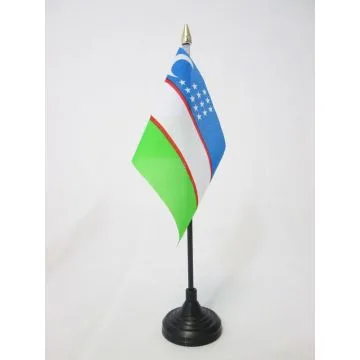 DRAPEAU DE TABLE OUZBÍ?KISTAN 15x10cm - PETIT DRAPEAUX DE BUREAU OUZBEK 10 x 15 cm pointe dorée