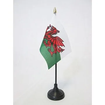 DRAPEAU DE TABLE PAYS DE GALLES 15x10cm - PETIT DRAPEAUX DE BUREAU GALLOIS 10 x 15 cm pointe dorée