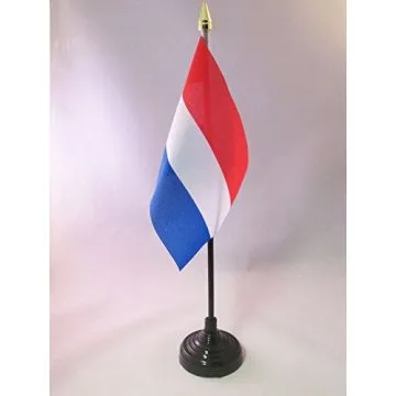 DRAPEAU DE TABLE PAYS-BAS 15x10cm - PETIT DRAPEAUX DE BUREAU HOLLANDAIS 10 x 15 cm pointe dorée