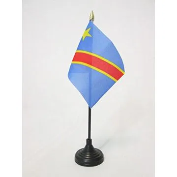 DRAPEAU DE TABLE RÍ?PUBLIQUE DÍ?MOCRATIQUE DU CONGO 15x10cm - PETIT DRAPEAUX DE BUREAU CONGOLAIS 10 x 15 cm pointe dorée