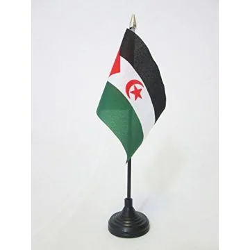 DRAPEAU DE TABLE SAHARA OCCIDENTAL 15x10cm - PETIT DRAPEAUX DE BUREAU SAHRAOUI 10 x 15 cm pointe dorée