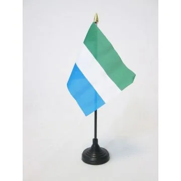 DRAPEAU DE TABLE SIERRA LEONE 15x10cm - PETIT DRAPEAUX DE BUREAU SIERRA-LÍ?ONAIS 10 x 15 cm pointe dorée