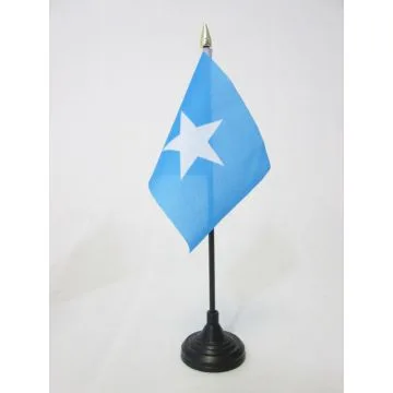 DRAPEAU DE TABLE SOMALIE 15x10cm - PETIT DRAPEAUX DE BUREAU SOMALIEN 10 x 15 cm pointe dorée