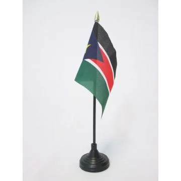 DRAPEAU DE TABLE SOUDAN DU SUD 15x10cm - PETIT DRAPEAUX DE BUREAU SUD SOUDANAIS 10 x 15 cm pointe dorée