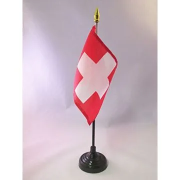 DRAPEAU DE TABLE SUISSE 15x10cm - PETIT DRAPEAUX DE BUREAU HELVÉTIQUE 10 x 15 cm pointe dorée