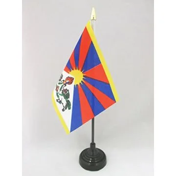 DRAPEAU DE TABLE TIBET 15x10cm - PETIT DRAPEAUX DE BUREAU TIBÉTAIN 10 x 15 cm pointe dorée