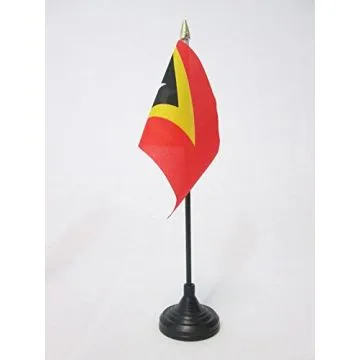 DRAPEAU DE TABLE TIMOR ORIENTAL 15x10cm - PETIT DRAPEAUX DE BUREAU TIMORAIS 10 x 15 cm pointe dorée
