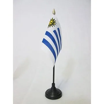 DRAPEAU DE TABLE URUGUAY 15x10cm - PETIT DRAPEAUX DE BUREAU URUGUAYEN 10 x 15 cm pointe dorée