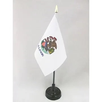 DRAPEAU DE TABLE ILLINOIS 15x10cm - PETIT DRAPEAUX DE BUREAU ETAT AMÉRICAIN - USA - ETATS-UNIS 10 x 15 cm pointe dorée