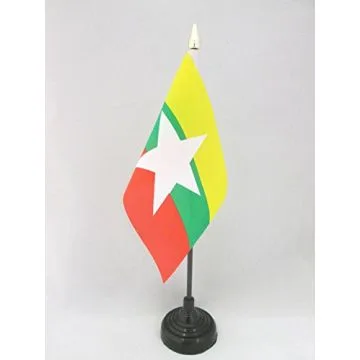 DRAPEAU DE TABLE BIRMANIE 15x10cm - PETIT DRAPEAUX DE BUREAU BIRMAN 10 x 15 cm pointe dorée