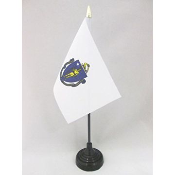 DRAPEAU DE TABLE MASSACHUSETTS 15x10cm - PETIT DRAPEAUX DE BUREAU ETAT AMÉRICAIN - USA - ETATS-UNIS 10 x 15 cm pointe dorée