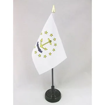 DRAPEAU DE TABLE RHODE ISLAND 15x10cm - PETIT DRAPEAUX DE BUREAU ETAT AMÉRICAIN - USA - ETATS-UNIS 10 x 15 cm pointe dorée