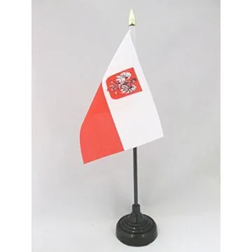 DRAPEAU DE TABLE POLOGNE AVEC AIGLE 15x10cm - PETIT DRAPEAUX DE BUREAU POLONAIS 10 x 15 cm pointe dorée