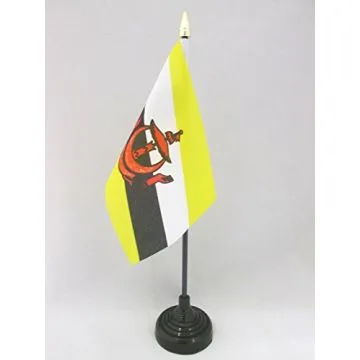 DRAPEAU DE TABLE BRUNEI 15x10cm - PETIT DRAPEAUX DE BUREAU BRUNÉIEN 10 x 15 cm pointe dorée