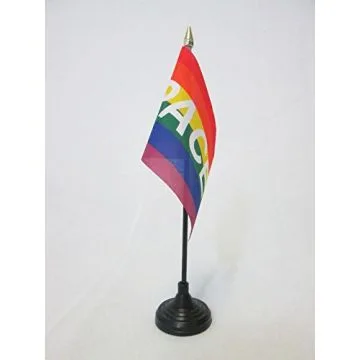 DRAPEAU DE TABLE PAIX 15x10cm - PETIT DRAPEAUX DE BUREAU ARC-EN-CIEL - PEACE RAINBOW 10 x 15 cm pointe dorée