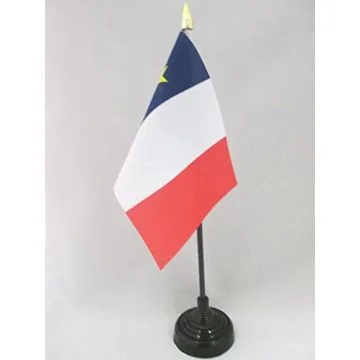 DRAPEAU DE TABLE ACADIE 15x10cm - PETIT DRAPEAUX DE BUREAU ACADIEN - CANADA 10 x 15 cm pointe dorée