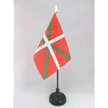 DRAPEAU DE TABLE PAYS BASQUE 15x10cm - PETIT DRAPEAUX DE BUREAU BASQUE 10 x 15 cm pointe dorée
