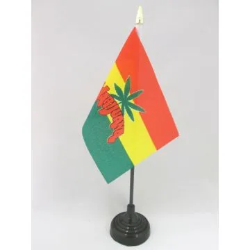 Drapeau de table Marijuana 15x10cm - PETIT Drapeaux DE BUREAU rasta 10 x 15 cm pointe dorée