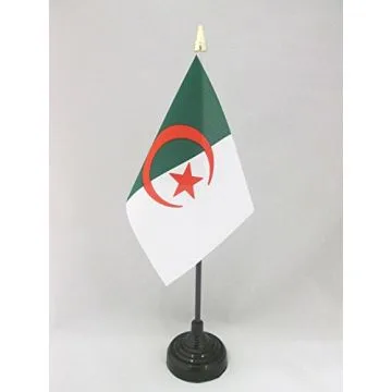DRAPEAU DE TABLE ALGÉRIE 15x10cm - PETIT DRAPEAUX DE BUREAU ALGÉRIEN 10 x 15 cm pointe dorée