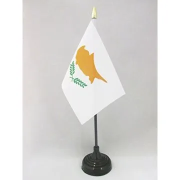 DRAPEAU DE TABLE CHYPRE 15x10cm - PETIT DRAPEAUX DE BUREAU CHYPRIOTE 10 x 15 cm pointe dorée