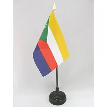 DRAPEAU DE TABLE COMORES 15x10cm - PETIT DRAPEAUX DE BUREAU COMORIEN 10 x 15 cm pointe dorée