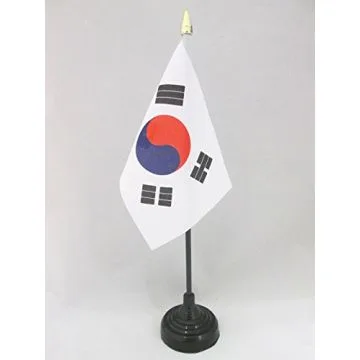 DRAPEAU DE TABLE CORÉE DU SUD 15x10cm - PETIT DRAPEAUX DE BUREAU CORÉEN 10 x 15 cm pointe dorée