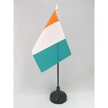 DRAPEAU DE TABLE CÔTE D\'IVOIRE 15x10cm - PETIT DRAPEAUX DE BUREAU IVOIRIEN 10 x 15 cm pointe dorée