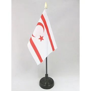DRAPEAU DE TABLE CHYPRE DU NORD 15x10cm - PETIT DRAPEAUX DE BUREAU CHYPRIOTE 10 x 15 cm pointe dorée