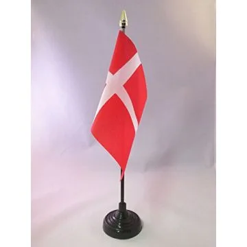DRAPEAU DE TABLE DANEMARK 15x10cm - PETIT DRAPEAUX DE BUREAU DANOIS 10 x 15 cm pointe dorée