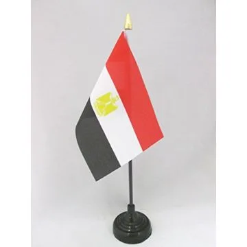DRAPEAU DE TABLE EGYPTE 15x10cm - PETIT DRAPEAUX DE BUREAU EGYPTIEN 10 x 15 cm pointe dorée