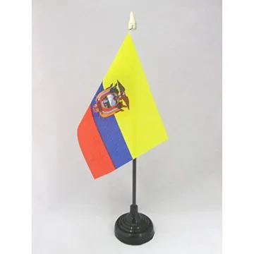 DRAPEAU DE TABLE EQUATEUR 15x10cm - PETIT DRAPEAUX DE BUREAU ÉQUATORIEN 10 x 15 cm pointe dorée