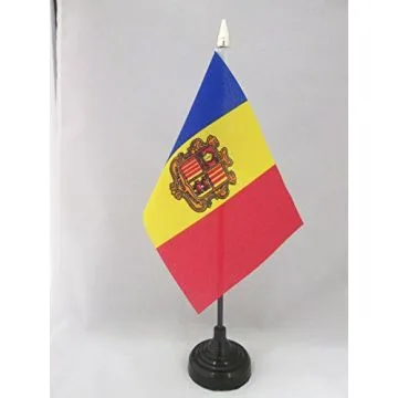 DRAPEAU DE TABLE ANDORRE 15x10cm - PETIT DRAPEAUX DE BUREAU ANDORRAN 10 x 15 cm pointe dorée