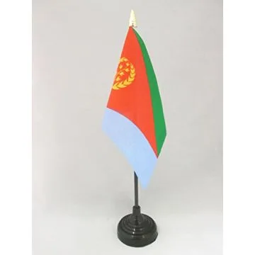 DRAPEAU DE TABLE ERYTHRÉE 15x10cm - PETIT DRAPEAUX DE BUREAU ÉRYTHRÉEN 10 x 15 cm pointe dorée
