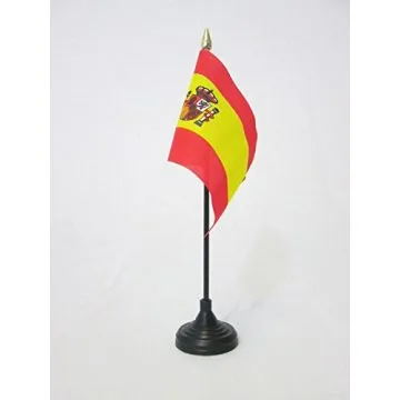 DRAPEAU DE TABLE ESPAGNE 15x10cm - PETIT DRAPEAUX DE BUREAU ESPAGNOL 10 x 15 cm pointe dorée