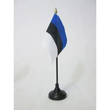 DRAPEAU DE TABLE ESTONIE 15x10cm - PETIT DRAPEAUX DE BUREAU ESTONIEN 10 x 15 cm pointe dorée