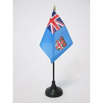 DRAPEAU DE TABLE FIDJI 15x10cm - PETIT DRAPEAUX DE BUREAU FIDJIEN 10 x 15 cm pointe dorée