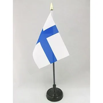 DRAPEAU DE TABLE FINLANDE 15x10cm - PETIT DRAPEAUX DE BUREAU FINLANDAIS 10 x 15 cm pointe dorée