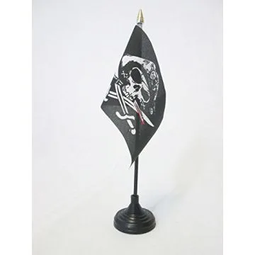 DRAPEAU DE TABLE PIRATE SABRES 15x10cm - PETIT DRAPEAUX DE BUREAU CORSAIRE 10 x 15 cm pointe dorée
