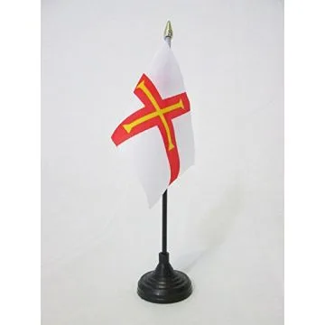 DRAPEAU DE TABLE GUERNESEY 15x10cm - PETIT DRAPEAUX DE BUREAU ANGLAIS 10 x 15 cm pointe dorée