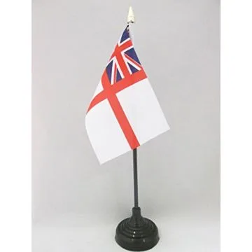 DRAPEAU DE TABLE MARINE MILITAIRE BRITANNIQUE 15x10cm - PETIT DRAPEAUX DE BUREAU ROYAL NAVY WHITE ENSIGN - PAVILLON SAINT GEORGES 10 x 15 cm pointe dorée