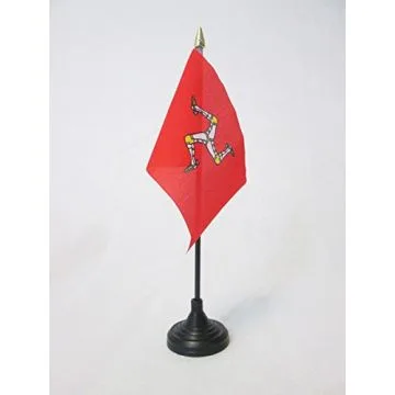 DRAPEAU DE TABLE ILE DE MAN 15x10cm - PETIT DRAPEAUX DE BUREAU ANGLAIS 10 x 15 cm pointe dorée