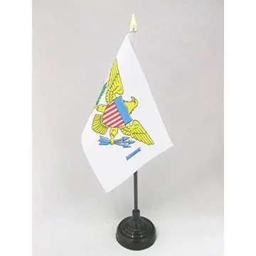DRAPEAU DE TABLE IIES VIERGES DES ETATS-UNIS 15x10cm - PETIT DRAPEAUX DE BUREAU AMÉRICAIN 10 x 15 cm pointe dorée