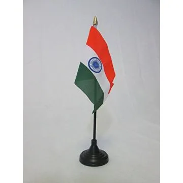 DRAPEAU DE TABLE INDE 15x10cm - PETIT DRAPEAUX DE BUREAU INDIEN 10 x 15 cm pointe dorée