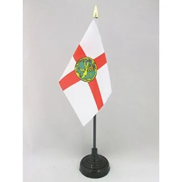 DRAPEAU DE TABLE AURIGNY 15x10cm - PETIT DRAPEAUX DE BUREAU ÎLE ANGLO-NORMANDE DE ALDERNEY 10 x 15 cm pointe dorée