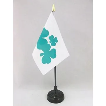 DRAPEAU DE TABLE TRÈFLE IRLANDAIS SHAMROCK 15x10cm - PETIT DRAPEAUX DE BUREAU DE L\'IRLANDE 10 x 15 cm pointe dorée