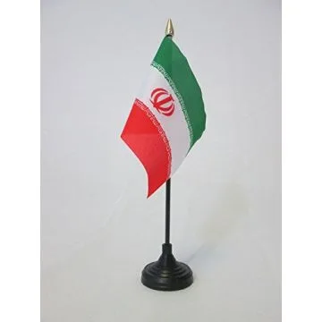 DRAPEAU DE TABLE IRAN 15x10cm - PETIT DRAPEAUX DE BUREAU IRANIEN 10 x 15 cm pointe dorée