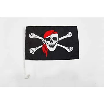 Drapeau de voiture Pirate foulard rouge 45x30cm - Carflag corsaire avec bandana 30 x 45 cm