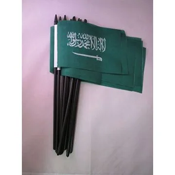 DRAPEAU ARABIE SAOUDITE 15x10cm avec HAMPE - LOT DE 10 DRAPEAUX SAOUDIEN 10 x 15 cm