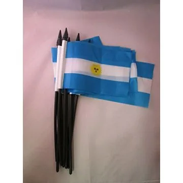 DRAPEAU ARGENTINE 15x10cm avec HAMPE - LOT DE 10 DRAPEAUX ARGENTIN 10 x 15 cm